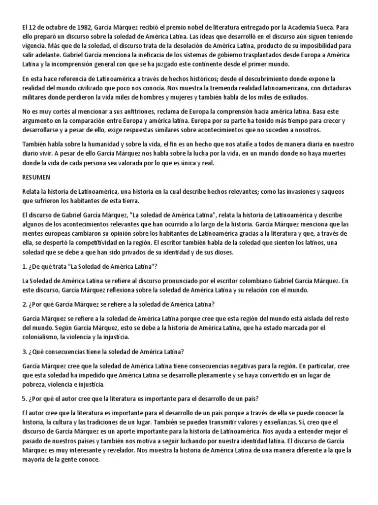 Discurso Gabriel Garcia | Descargar Gratis PDF | Gabriel García Márquez | America Latina