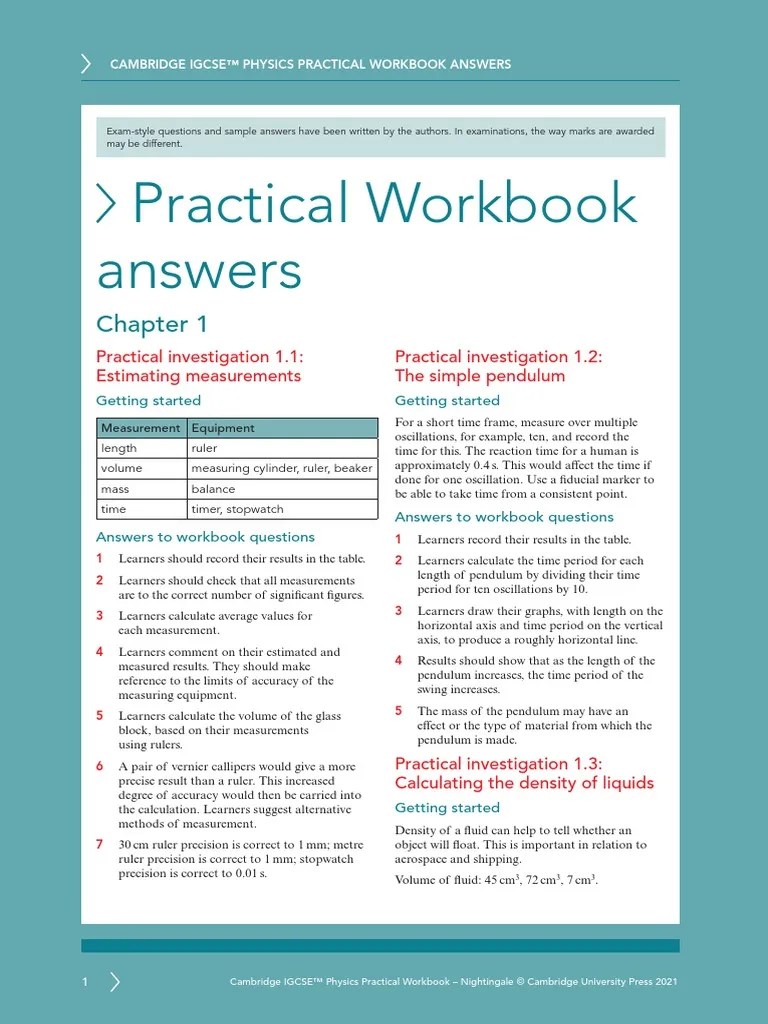 Igcse Physics 3ed TR Practical Workbook Answers | PDF | Force | Weight