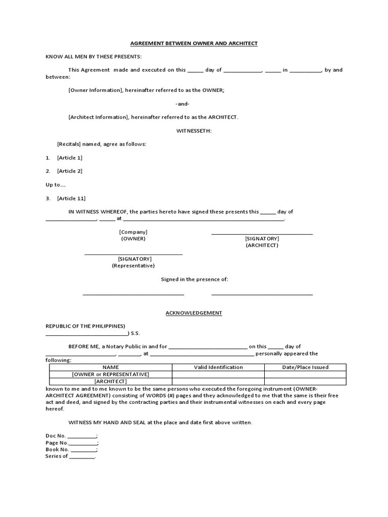 Owner Architect Agreement Format | PDF