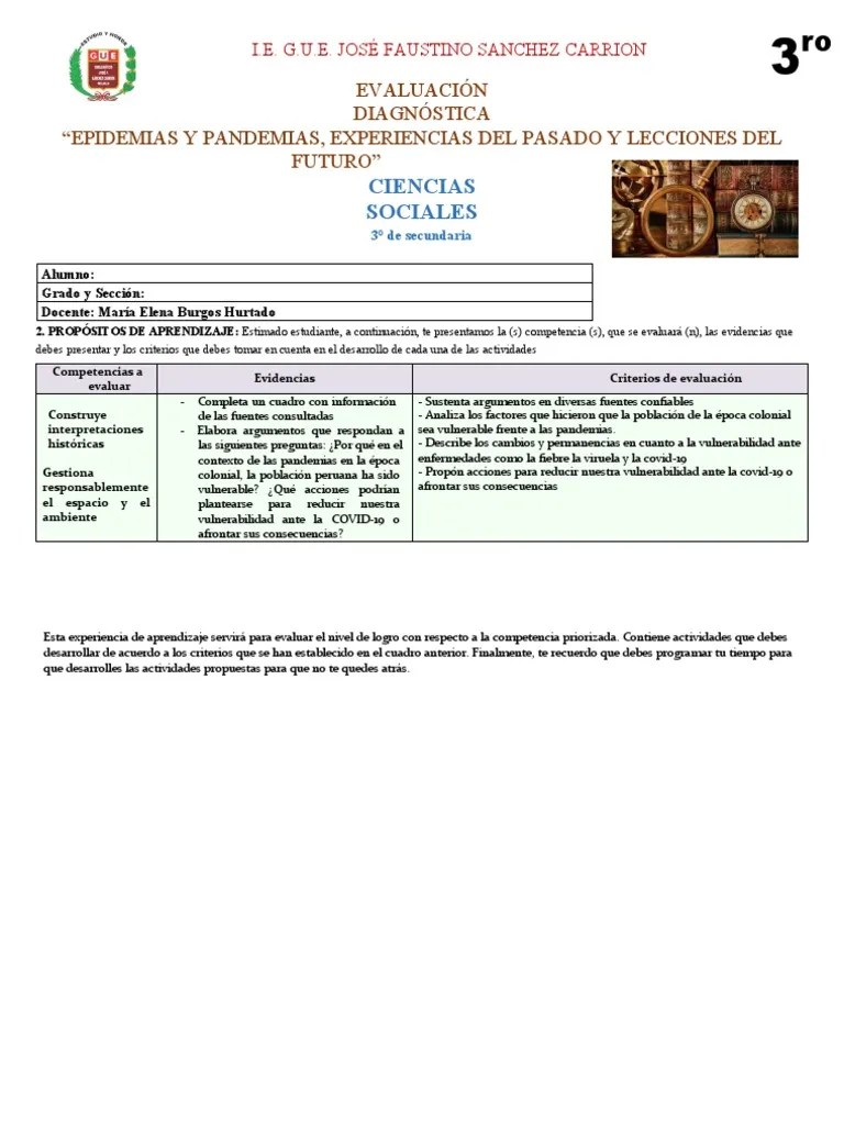 Evaluacion Diagnostica 3er Año | PDF | Viruela | Evaluación