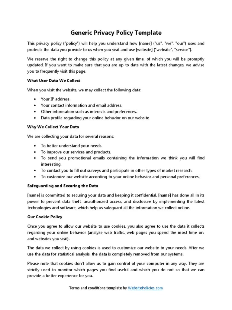 Privacy Policy Template | PDF | Internet Privacy | Websites