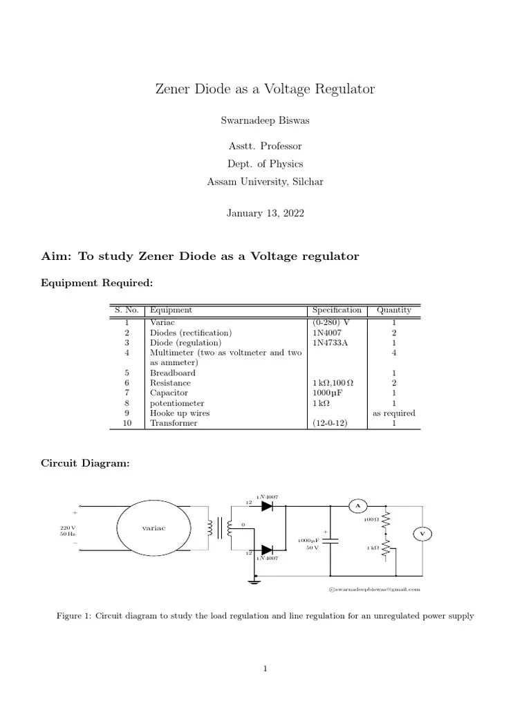 Characterizing The Performance Of A Zener Diode Voltage Regulator Through Line And Load ...