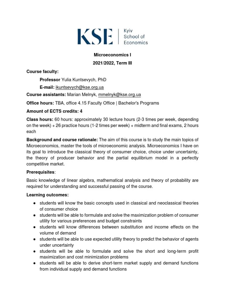 Micro I - Syllabus | PDF | Microeconomics | Perfect Competition