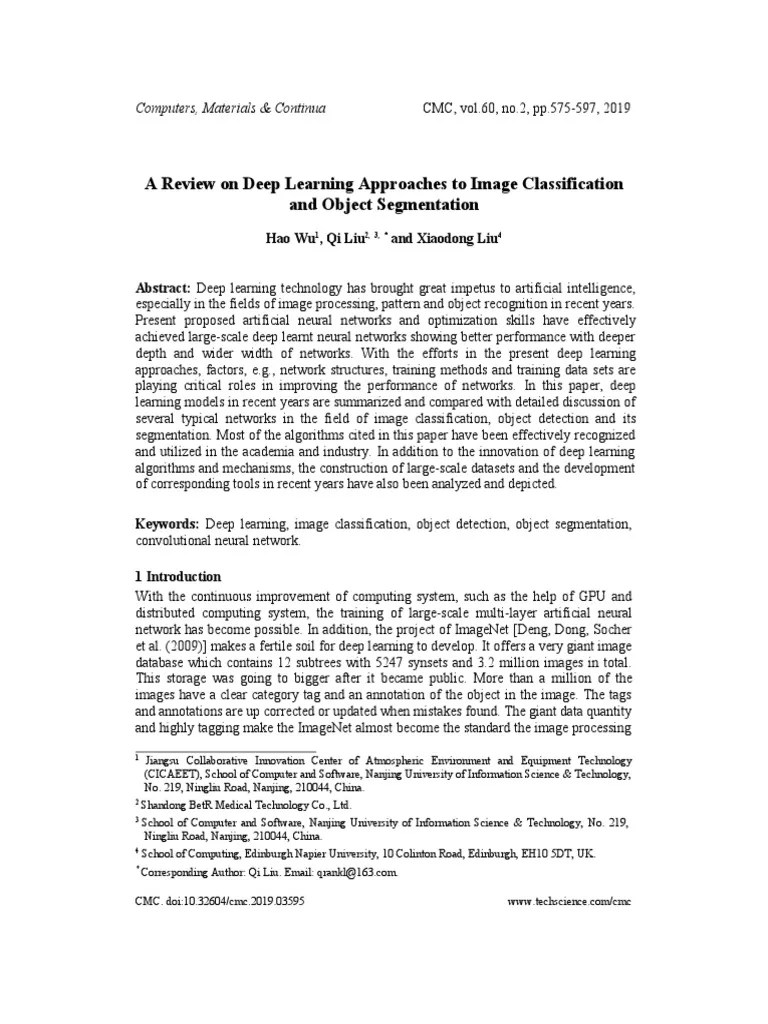 A Review On Deep Learning Approaches To Image Classification And Object ...