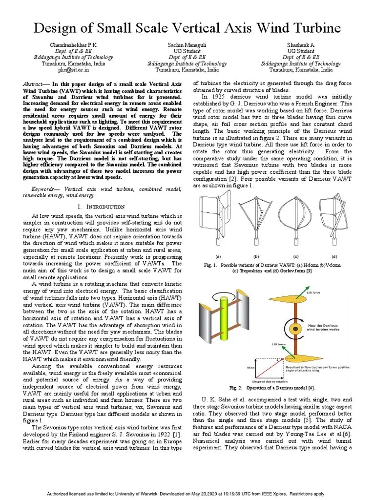 Design Of Small Scale Vertical Axis Wind Turbine | PDF | Wind Turbine | Turbine