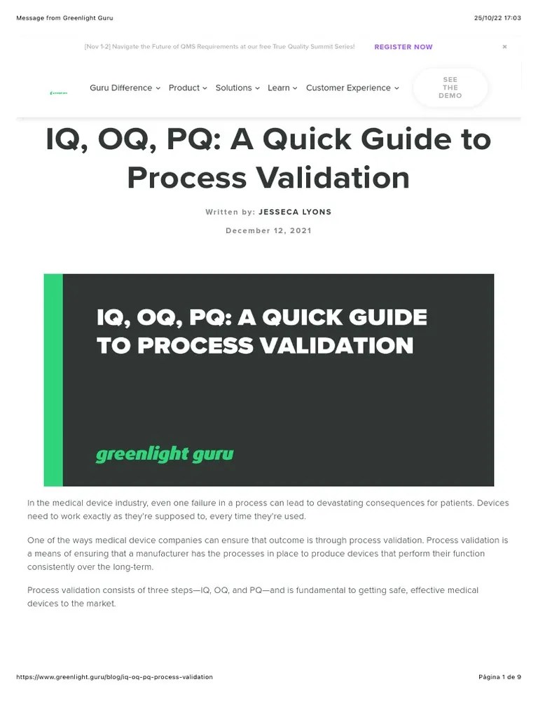 Iq, oq, pq: a quick guide to process validation