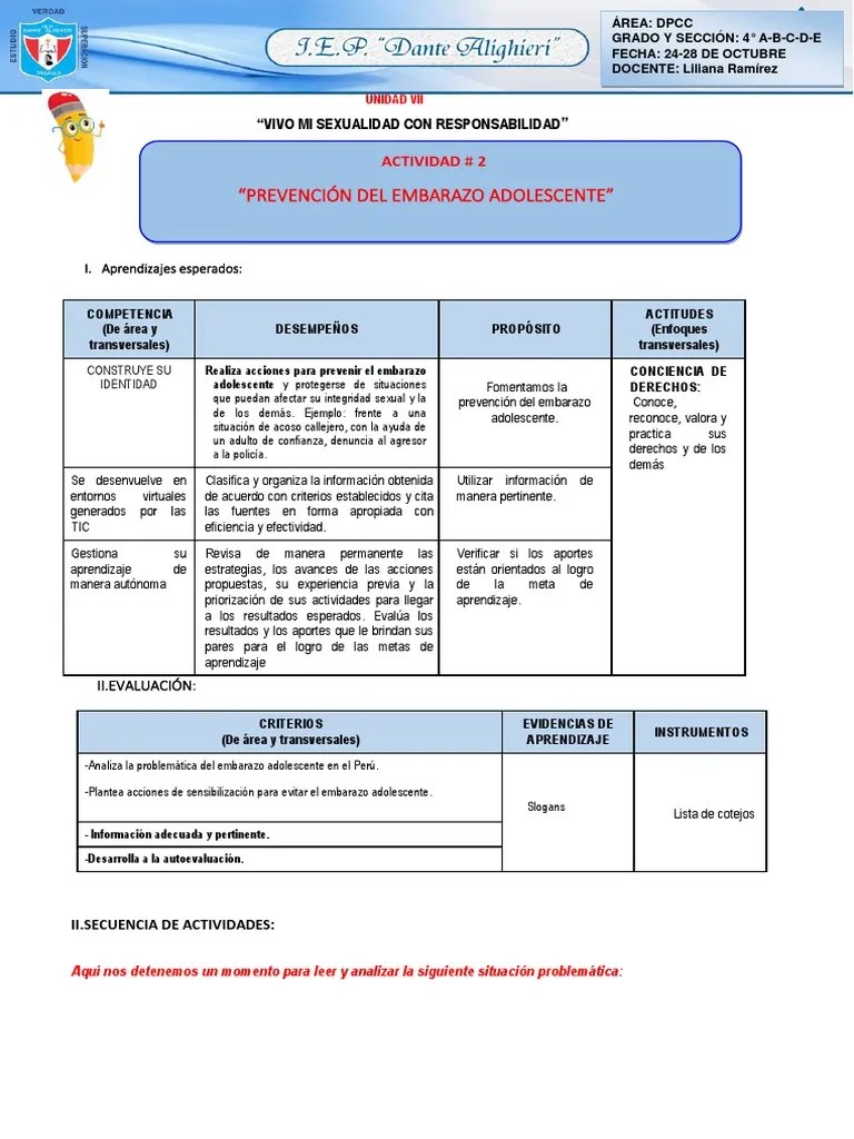 Sesión 02 PREVENCIÓN DEL EMBARAZO ADOLESCENTE 4TO DPCC | PDF | El Embarazo | Adolescencia