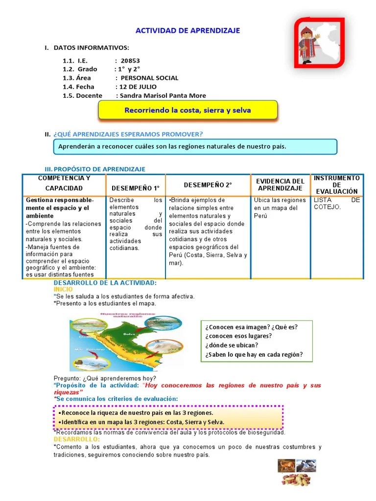 Sesion Regiones Del Peru | PDF | Evaluación | Aprendizaje