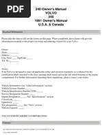 Volvo 240 Owners Manual 1992 Seat Belt Air Conditioning