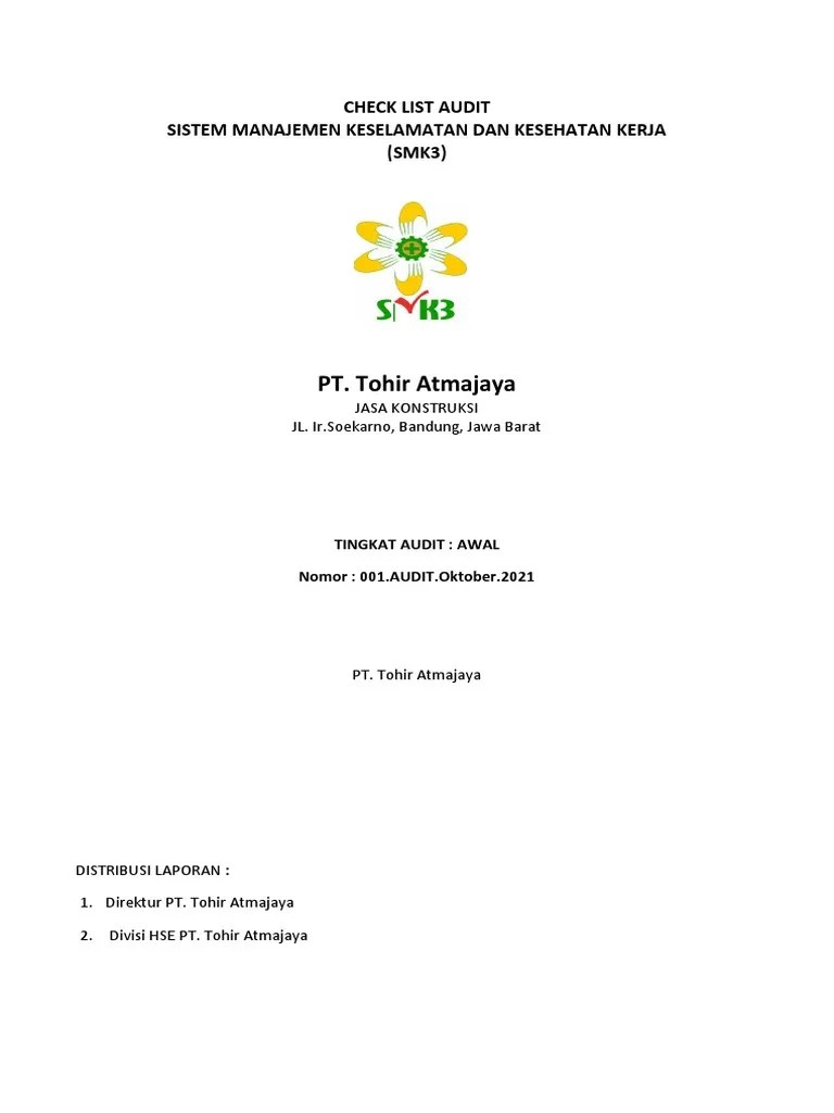 3.1. Checklist Tinjauan Awal SMK3 (PP No. 50 TH 2012) | PDF