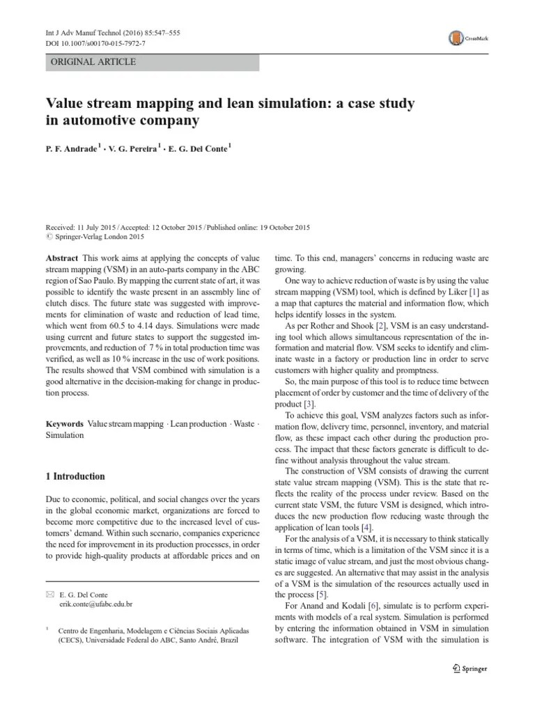 VSM And Lean Simulation - A Case Study In Automotive Company | PDF ...