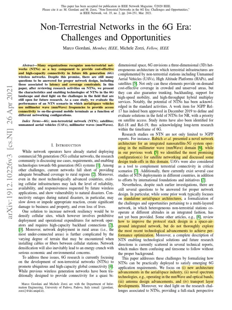 Non-Terrestrial Networks In The 6G Era | Download Free PDF | Computer Network | Transmission ...