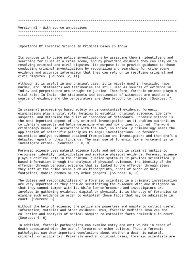 Importance Of Forensic Science In Criminal Cases In India | PDF | Forensic Science | Crime Scene