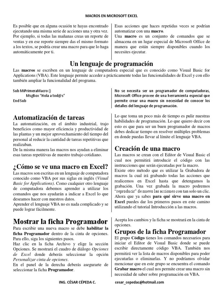 CCC - Macros En Excel - 01 | PDF | Macro (informática) | Microsoft Excel