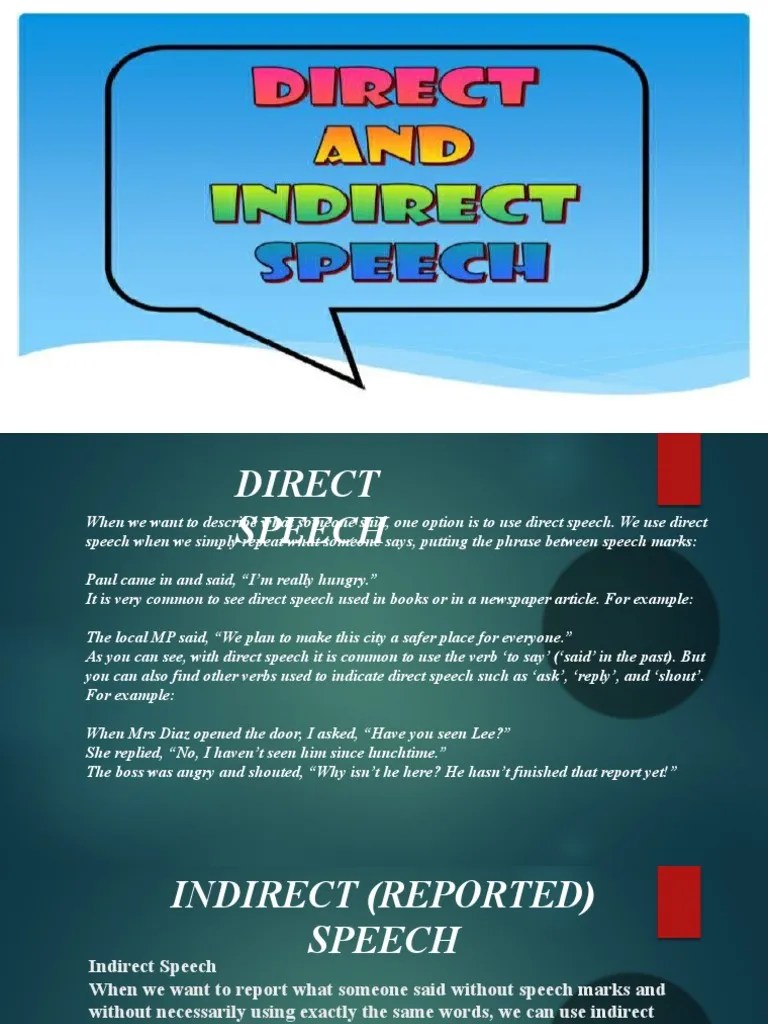 Direc And Indirect (Reported) Speech | PDF | Question | Verb