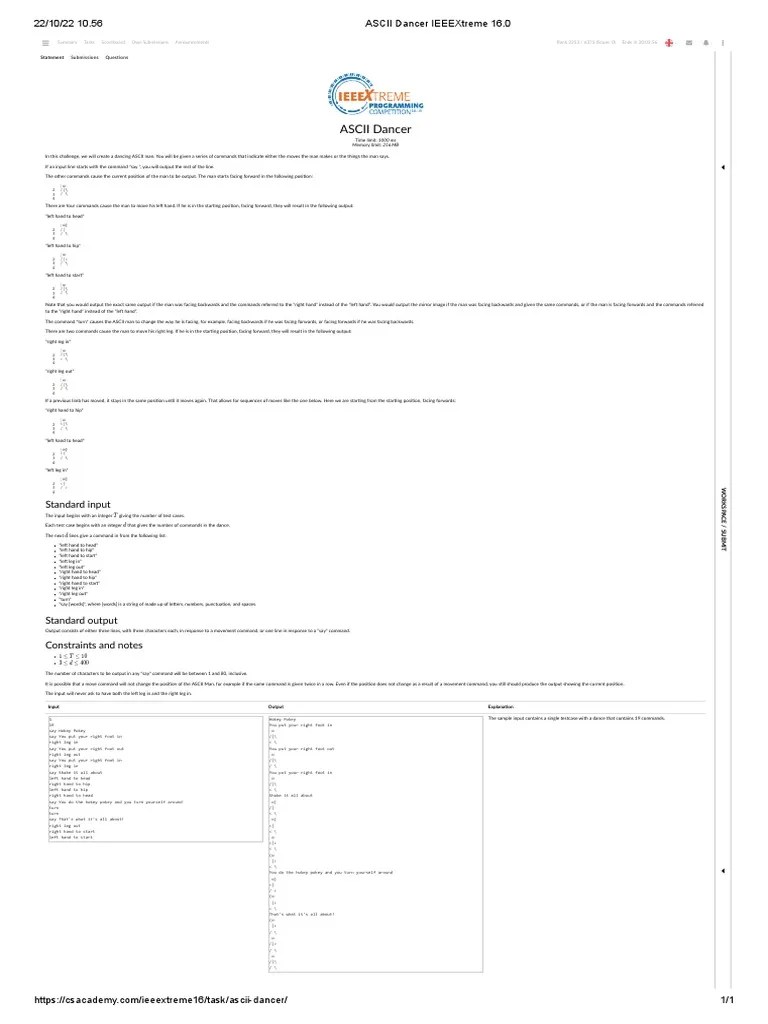 ASCII Dancer IEEEXtreme 16.0 | PDF | Computer Engineering | Computer ...