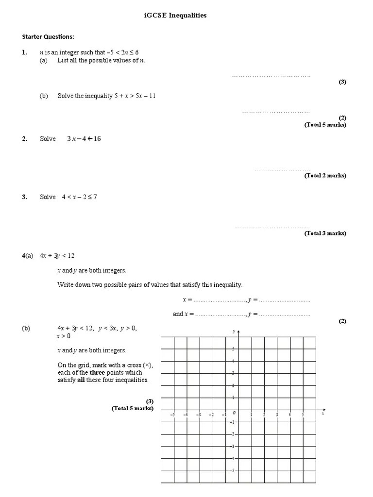 IGCSE Inequalities | PDF | Equations | Discrete Mathematics
