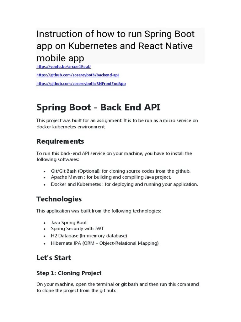 Kubernetes Deploy Mysql Spring Rest Api React Native App Instructions ...