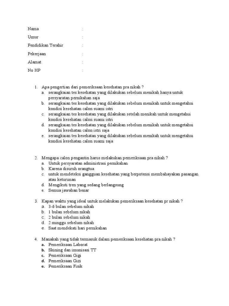 KUESIONER Calon Pengantin | PDF