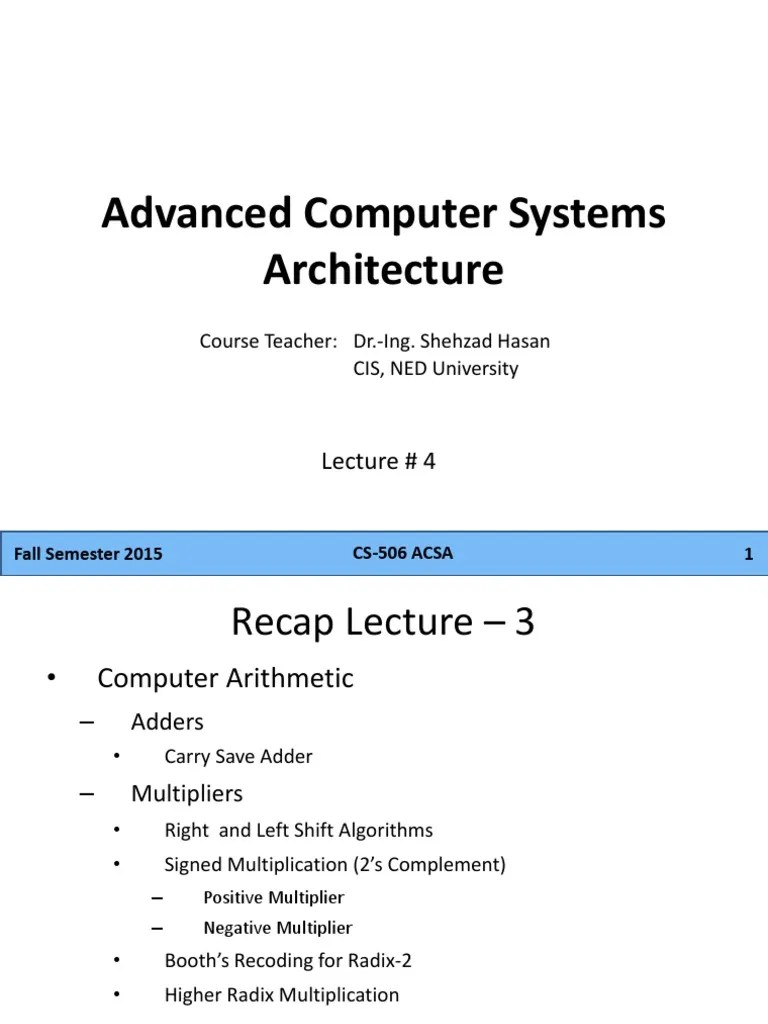 Advanced Computer Systems Architecture Lect-4 | PDF | Division ...