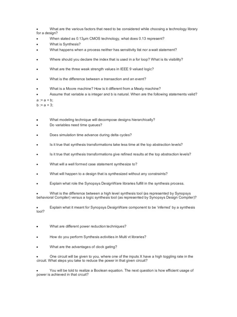 Synthesis Questions | PDF | Computer Engineering | Digital Technology