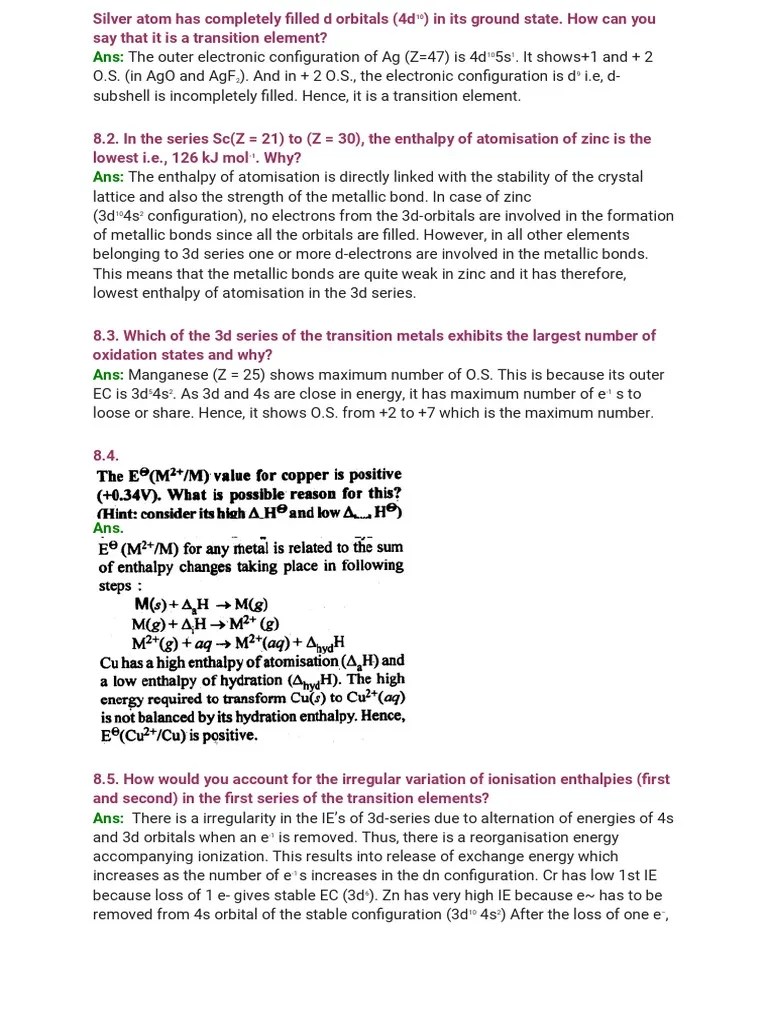 Ncert Sol D&F | PDF | Transition Metals | Electron Configuration