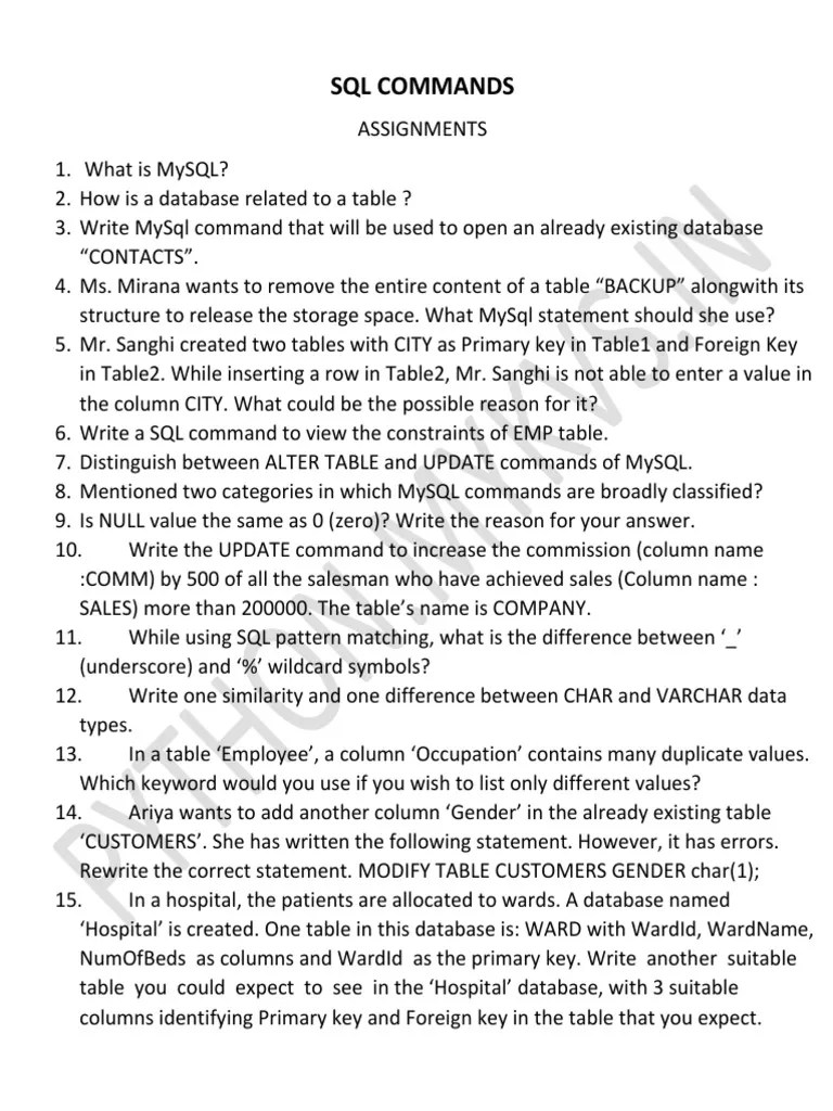 SQL Assignment | PDF | Table (Database) | Databases