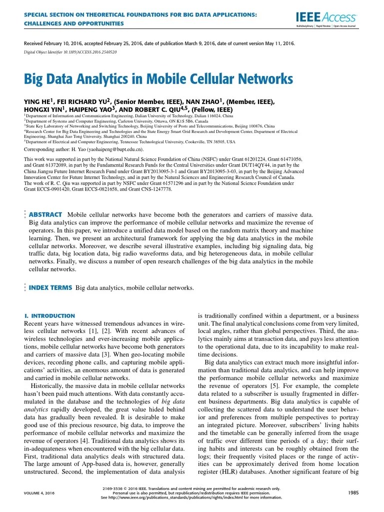Big Data Analytics In Mobile Cellular Networks | PDF | Matrix ...