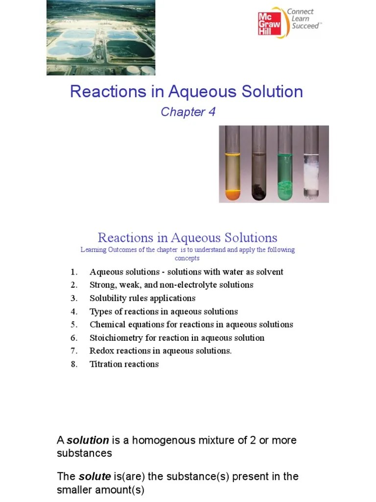 Chapter 4 Part 1 Reactions In Aqueous Solution | PDF | Aqueous Solution ...