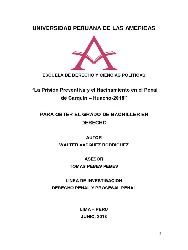 La Prisión Preventiva Y El Hacinamiento En El Penal De Carquin - Huacho-2018 | PDF | Derecho ...