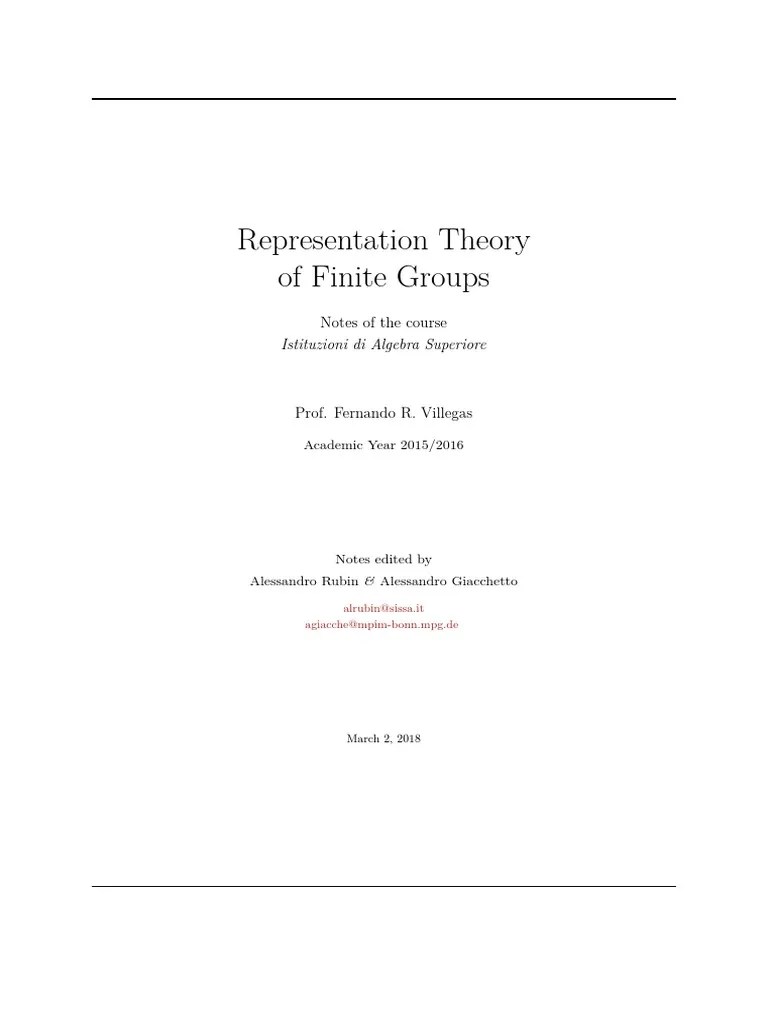 Representation Theory Of Finite Groups - Rodriguez-Villegas, Fernando ...