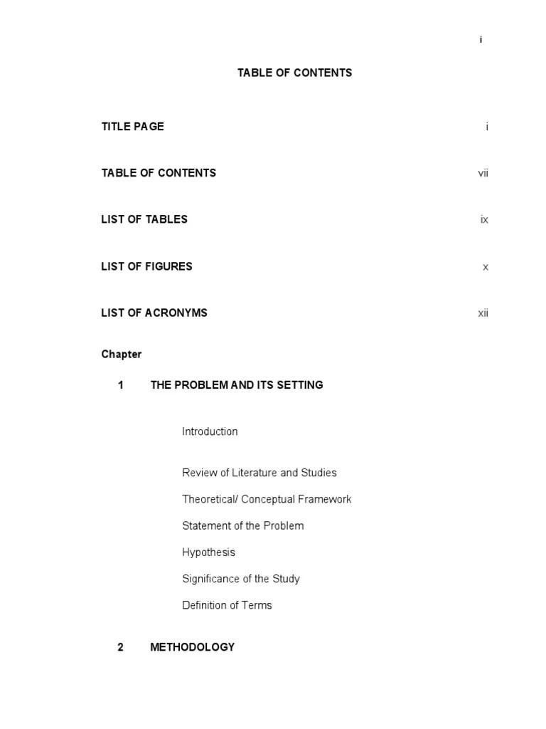 Proposal Thesis & Dissertation Table Of Contents | PDF