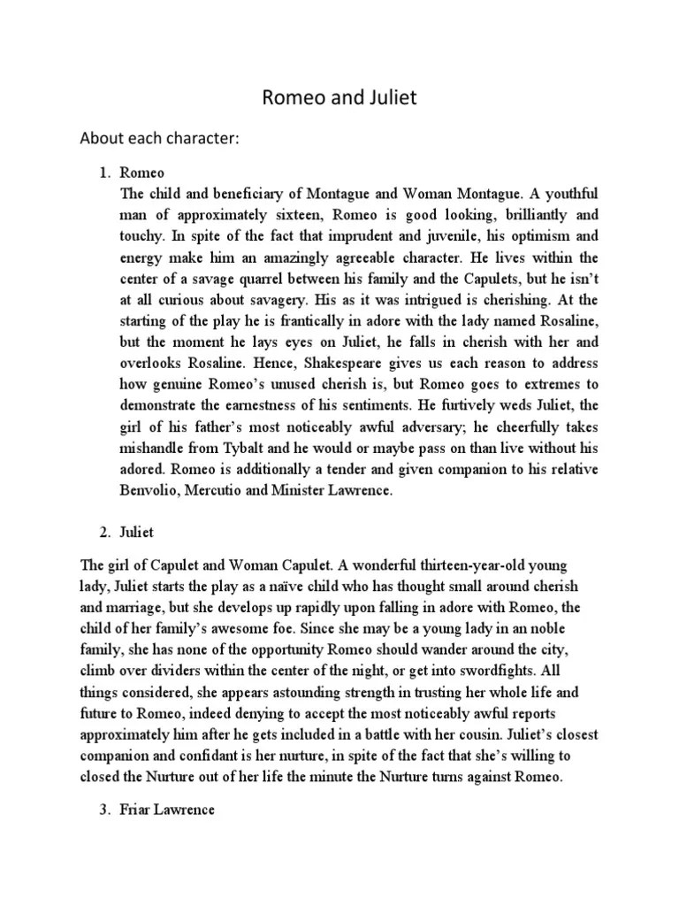 A Tale Of Star-Crossed Lovers: An Analysis Of The Characters In Shakespeare's Tragedy Romeo And ...