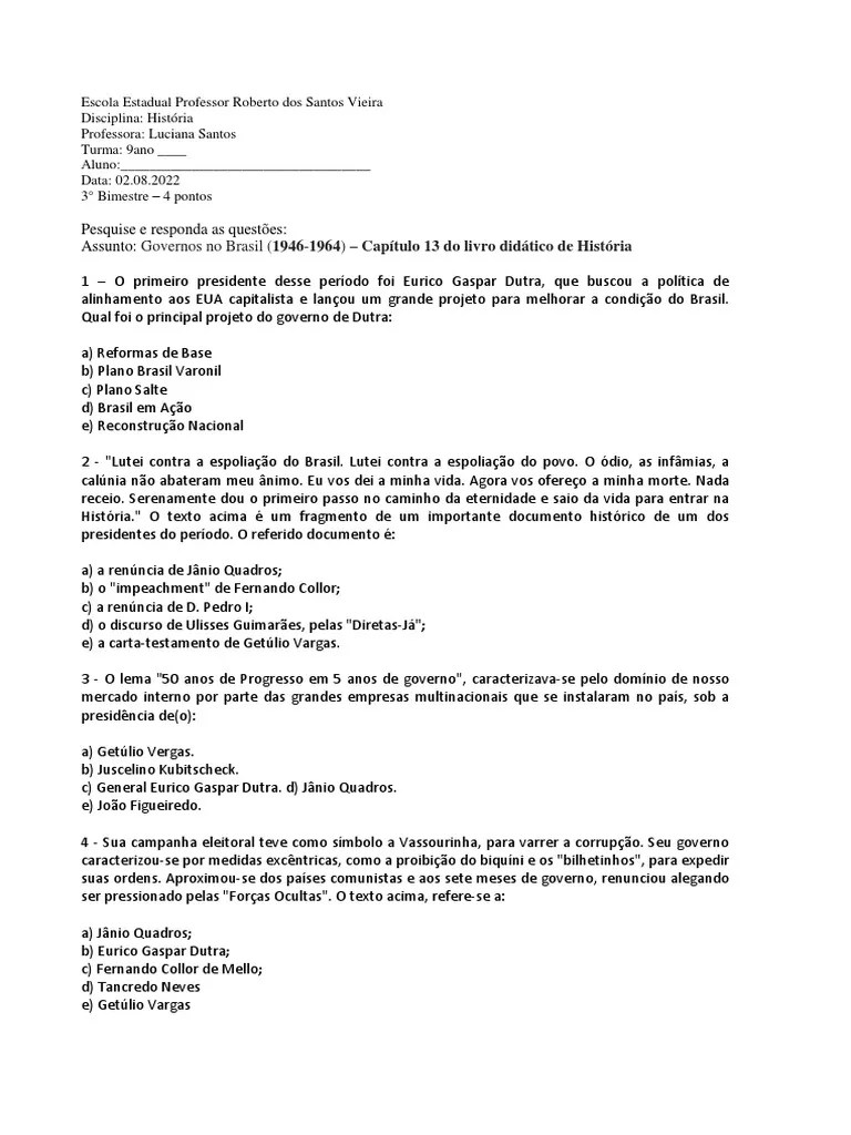 Atividade De História 3bim Aula 2 | PDF