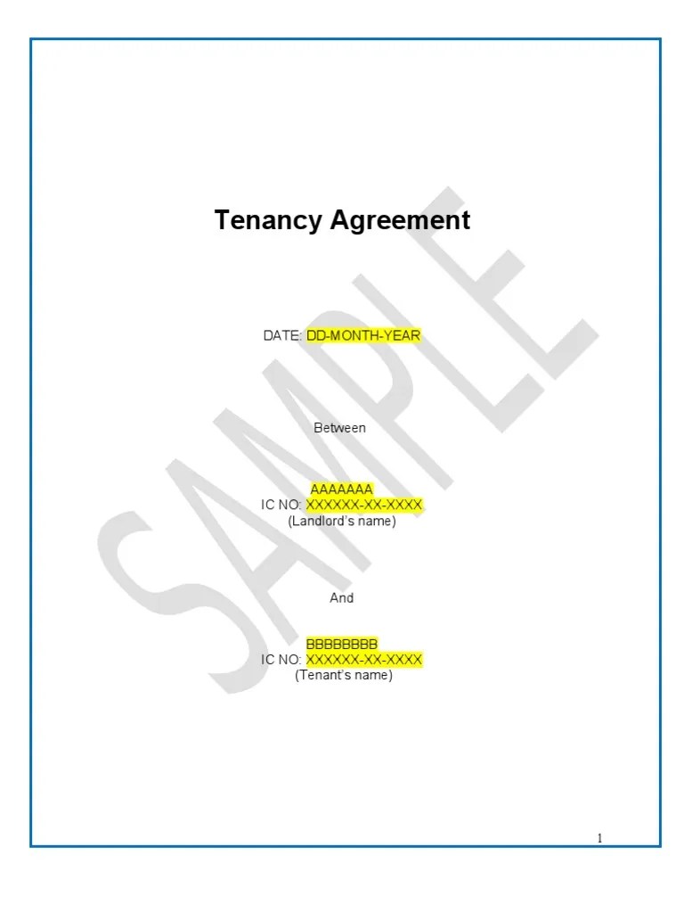 Tenancy Agreement (Sample) | PDF | Leasehold Estate | Landlord