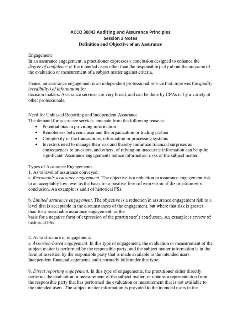 Definition and objective of an assurance