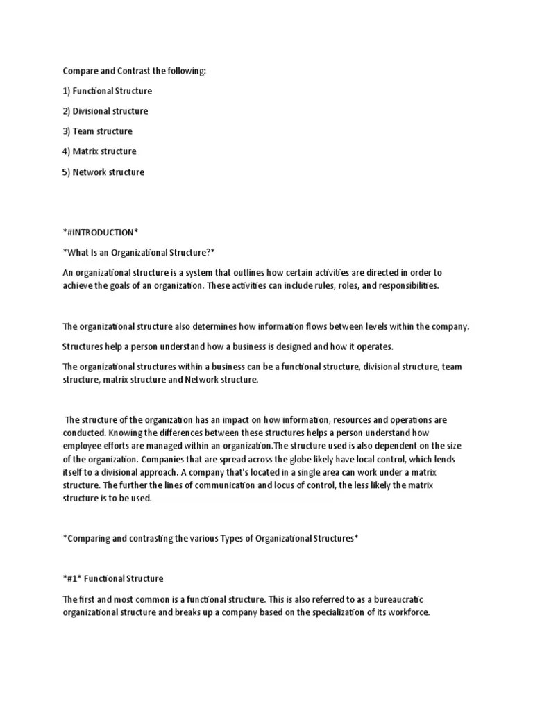 Comparing And Contrasting The Five Main Types Of Organizational ...