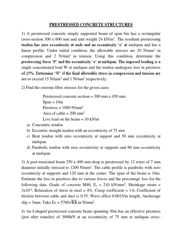 Prestressed Concrete Structures - Assignment | PDF | Prestressed ...