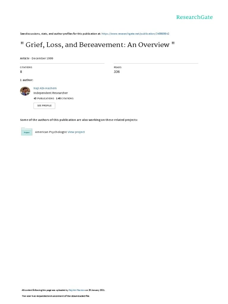 JURNAL Grief Loss Bereavement | PDF | Grief | Psychological Trauma