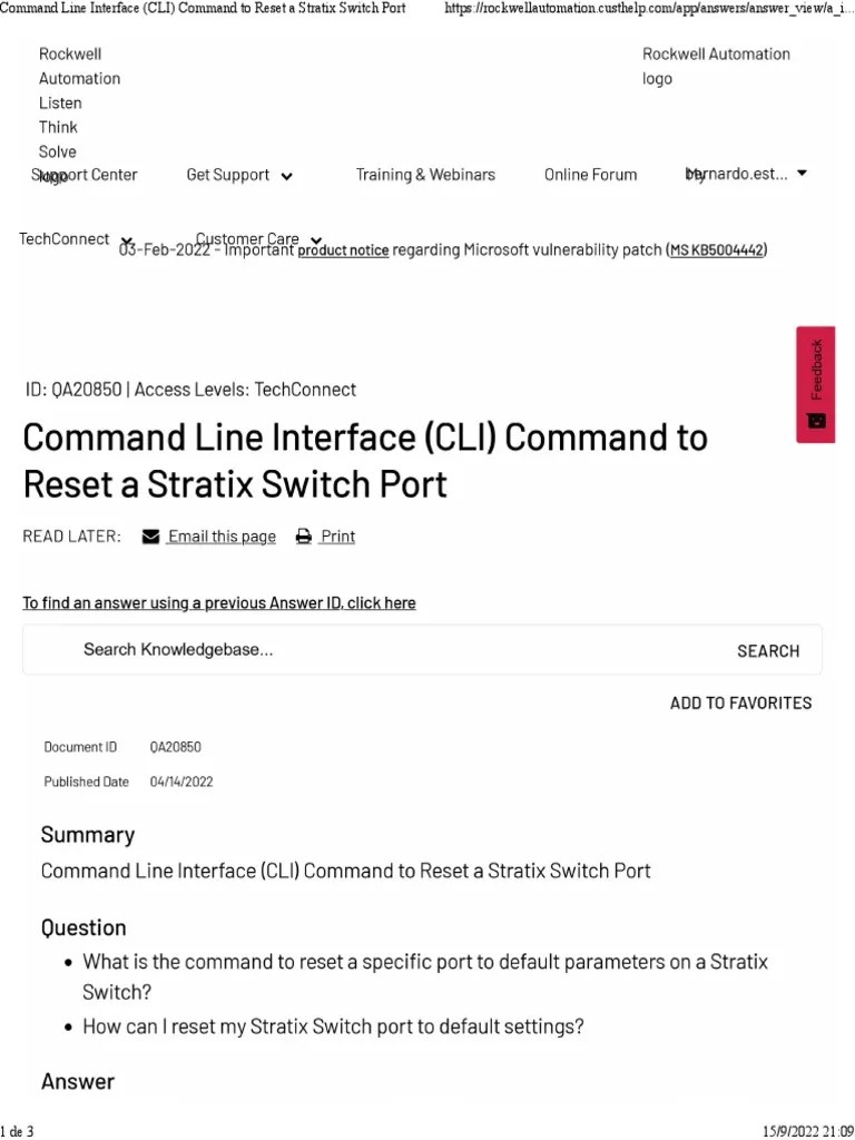 Stratix CLI Reset Switch Port | PDF