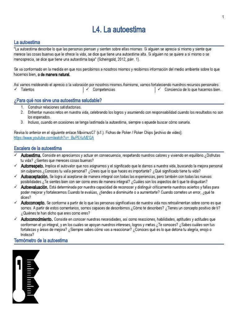 L4 La Autoestima | PDF | Autoestima | Sicología