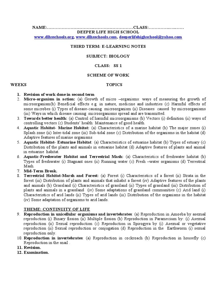 Biology SS1 3RD Term E-Notes | PDF | Marsh | Estuary