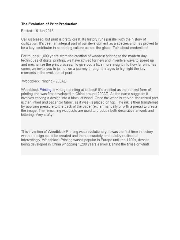 The Evolution Of Print: Key Stages In Printing History | PDF | Printing | Lithography