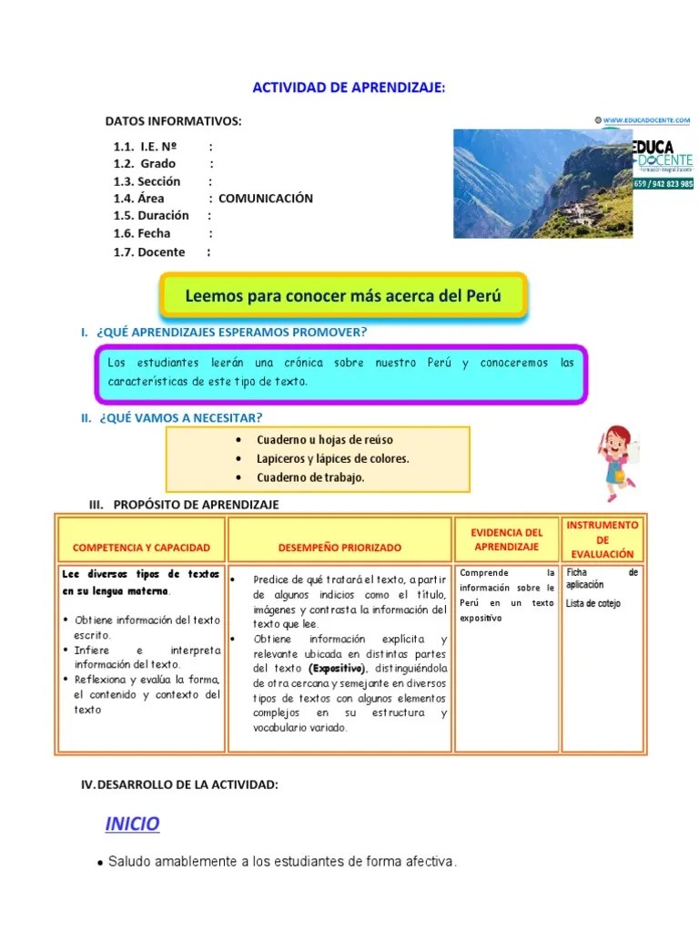 D5 A1 SESION 6TO Leemos Para Conocer Más Acerca Del Perú | PDF ...