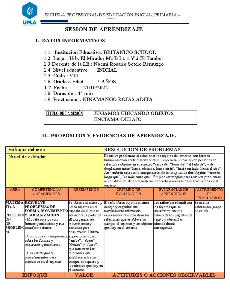 Sesion De Aprendizaje Matematica Viii | PDF | Educación De La Primera Infancia | Evaluación