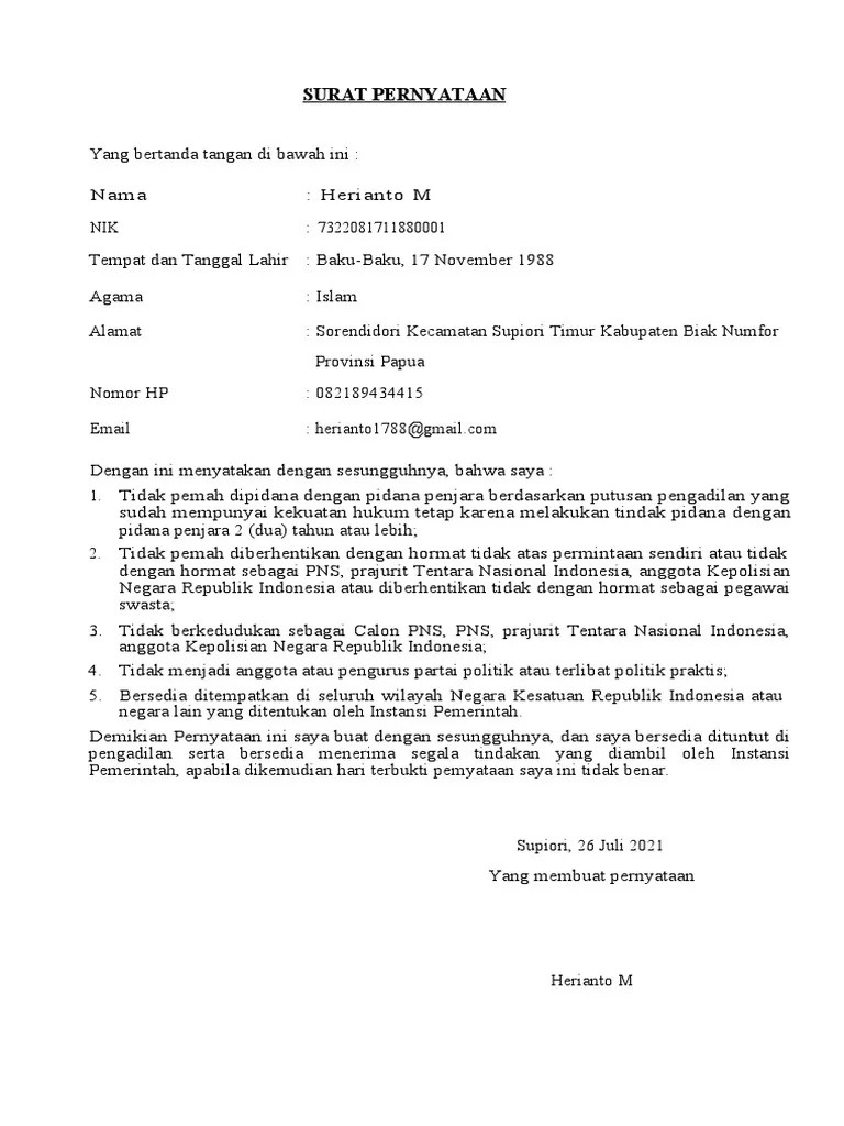Surat Pernyataan | PDF