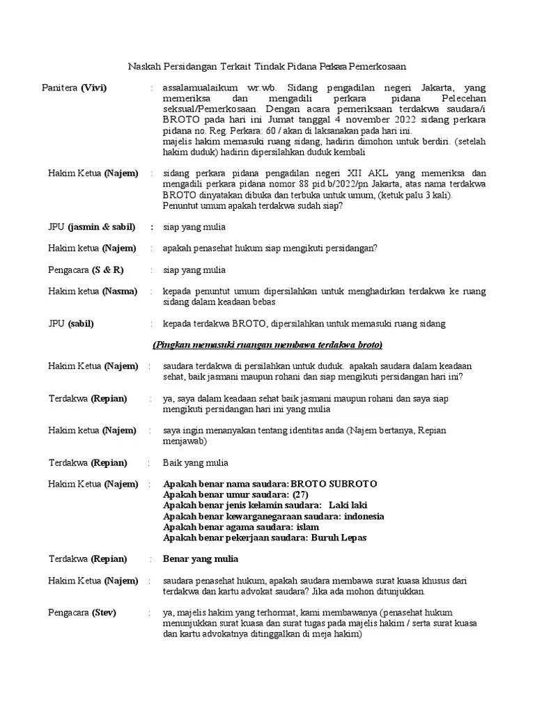 XII AKL (PIDANA) Naskah Persidangan Semu Terkait Tindak Pidana Pelecehan Seksual (1) - 1 | PDF