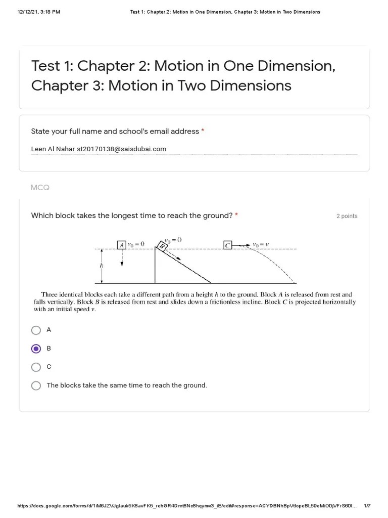 APPhysics 1 Unit Test 1 + Answer Key - Ziad Diab | PDF | Physics ...