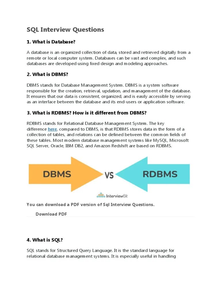 SQL Interview Questions | PDF | Database Index | Relational Database