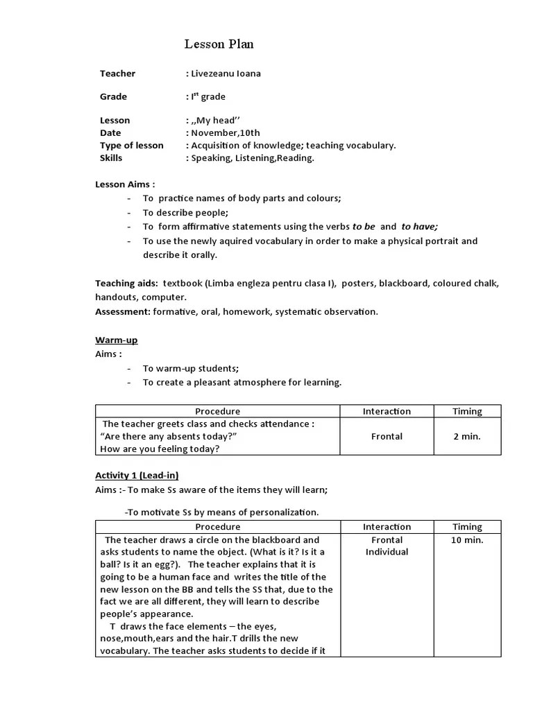 Lesson Plan 1st Grade | PDF | Lesson Plan | Teachers